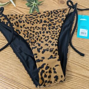 Sports Illustrated Bikini Bottom Womens Medium Brown Leopard Tie Side Reversible